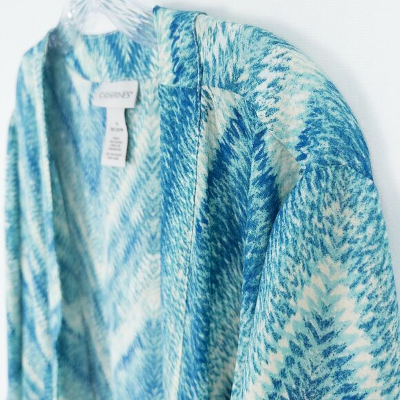 Catherines Lightweight Chiffon Open Cardigan Womens 1X Blue Aqua Beach Summer - Picture 6 of 16